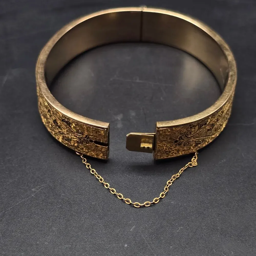 Dunn Bros 10K Gold Filled Bangle Bracelet Etched Vintage Costume Jewelry
